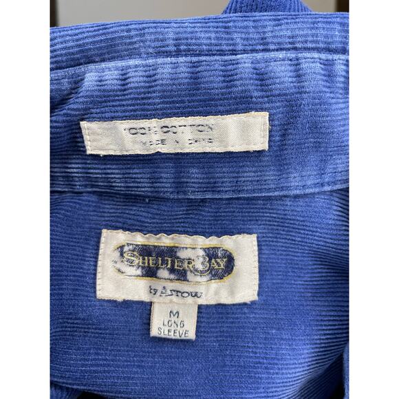 VTG 80s Shelter Bay by Arrow Blue Corduroy Shirt Mens M Button Down Long Sleeve - Picture 2 of 9